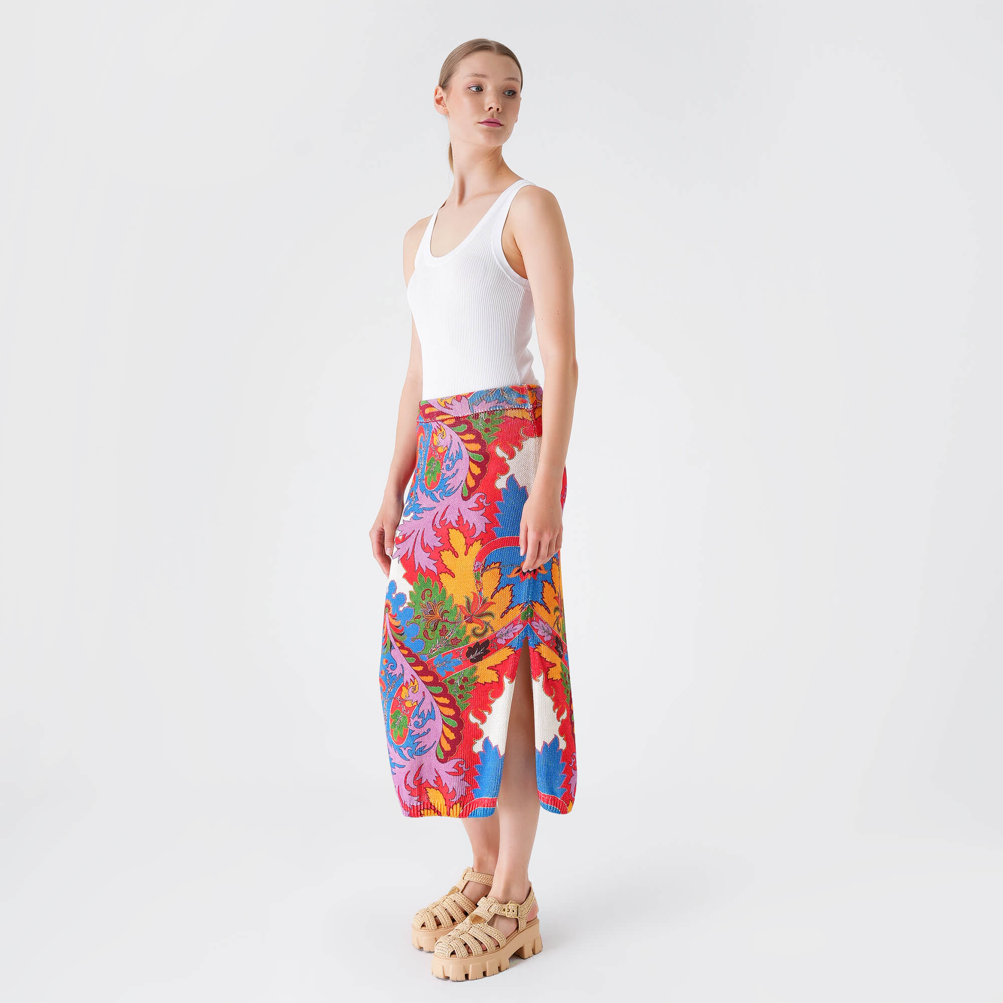 Etro - Multicolor Big Paisley Print Knitted Midi Skirt